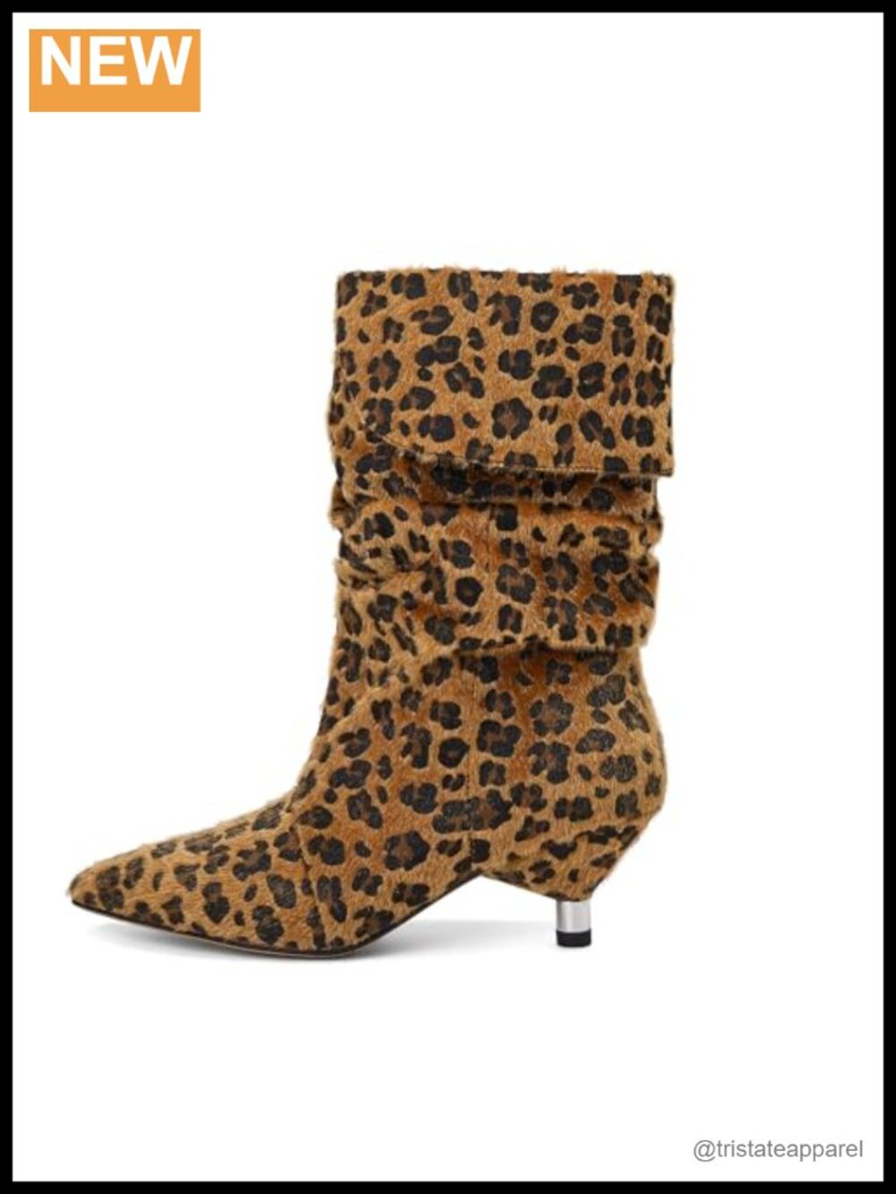 USRUNOE Slouchy Mid-Calf Boots Pointed Toe Kitten Heel Pull-On Leather Boots